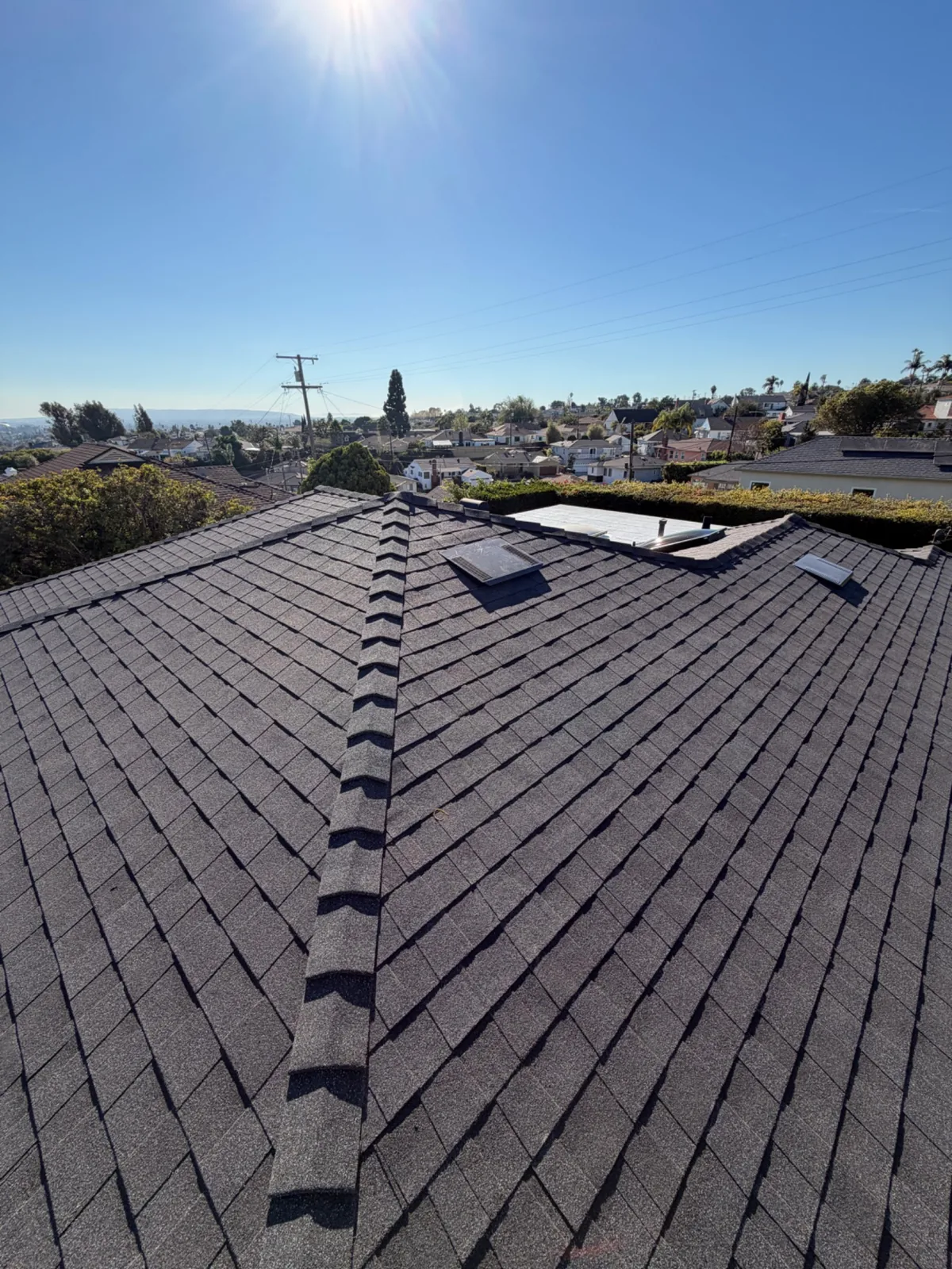 Completed roof ridge and shingles